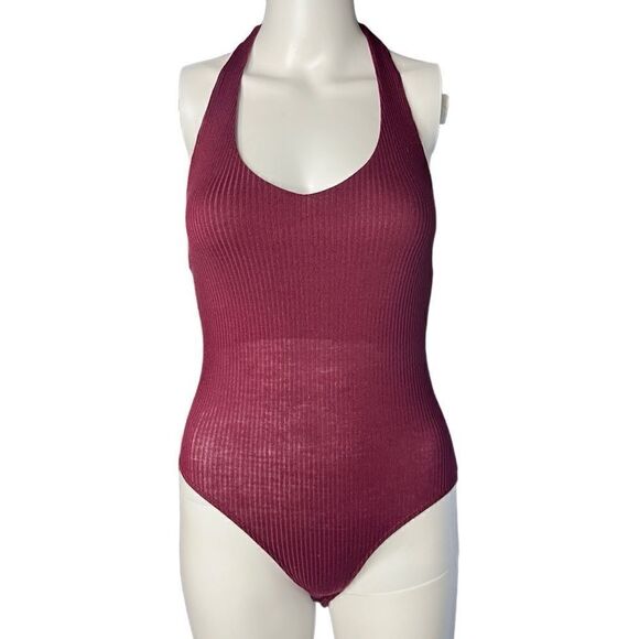 Violet Moon Ribbed Halter Bodysuit Maroon Red Size XS - Picture 1 of 3